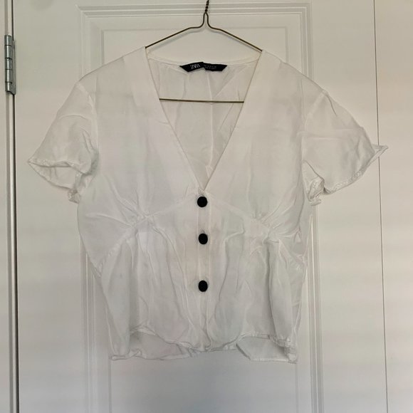 Zara Deep V Button Up Blouse - Picture 1 of 1